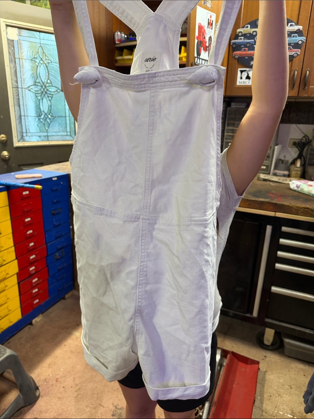 aerie White Short Dungaree Overalls